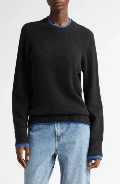 Wales Bonner Steady Crewneck Cashmere Sweater In Charcoal/bright Blue