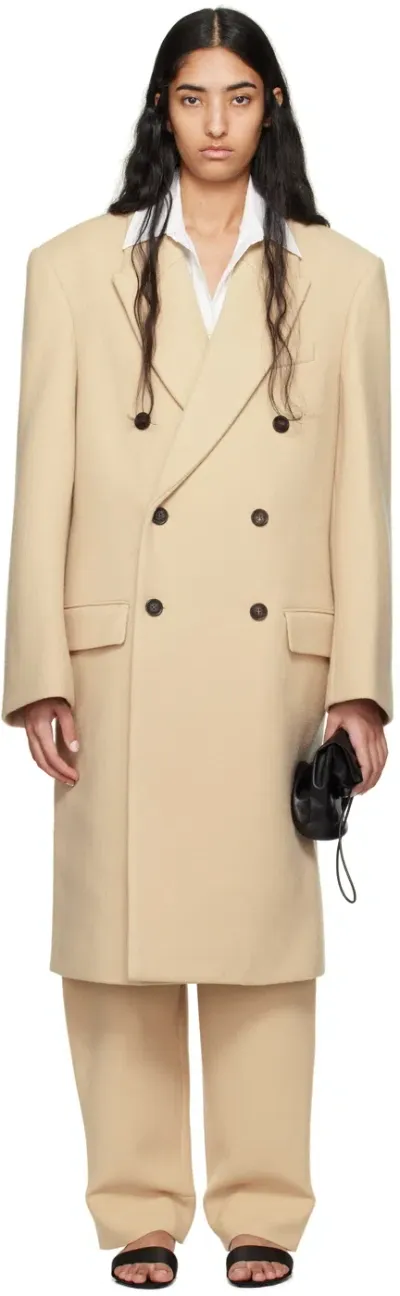 Wardrobe.nyc Beige Hailey Bieber Edition Double-breasted Coat In Biscuit