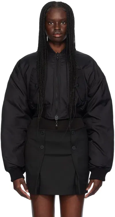 Wardrobe.nyc Black Crop Reversible Down Bomber Jacket