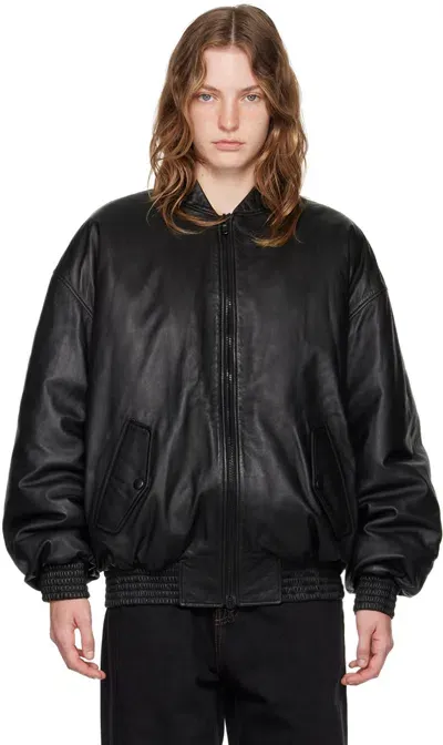 Wardrobe.nyc Black Insulated Leather Bomber Jacket