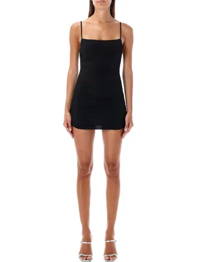 Wardrobe.nyc Ruched Slip Mini Dress In Black