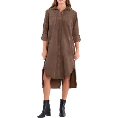 Wash Lab Denim Chill Out High-low Corduroy Shirtdress In Rich Coco