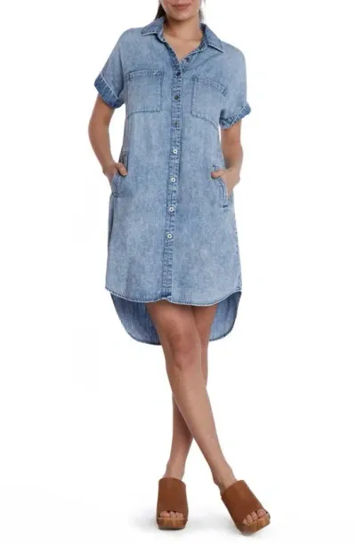 Wash Lab Denim Clean Denim Shirtdress In Mid Blue