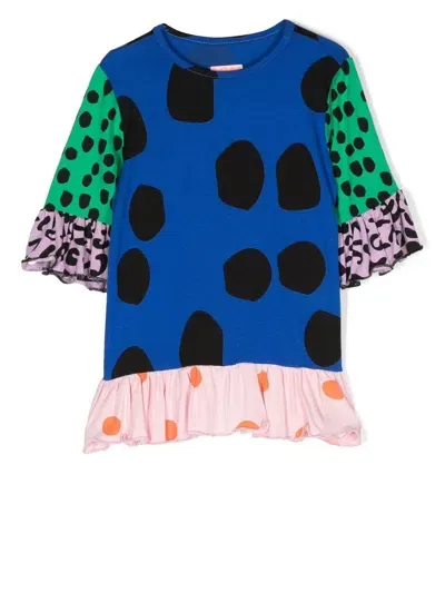 Wauw Capow By Bangbang Kids' Multi-print Peplum Hem T-shirt In Blue