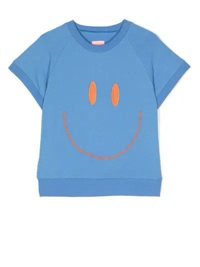 Wauw Capow By Bangbang Kids' Smile-embroidered Cotton T-shirt In Blue