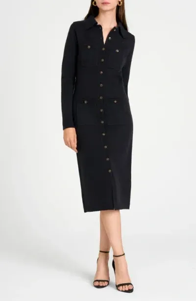 Wayf Morgan Long Sleeve Midi Sweater Dress In Black