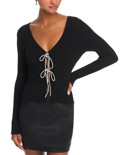 Wayf Tie Front Ribbed Top In Black