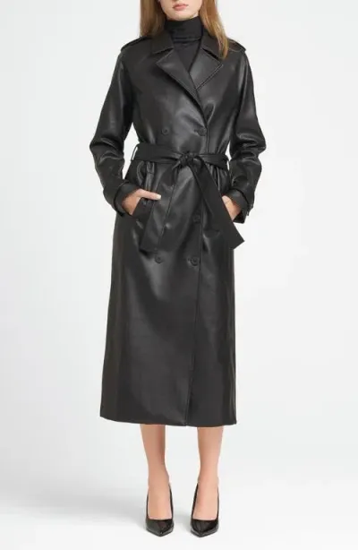 Wayf X Chérie Madeleine C'est La Vie Faux Leather Trench Coat In Black