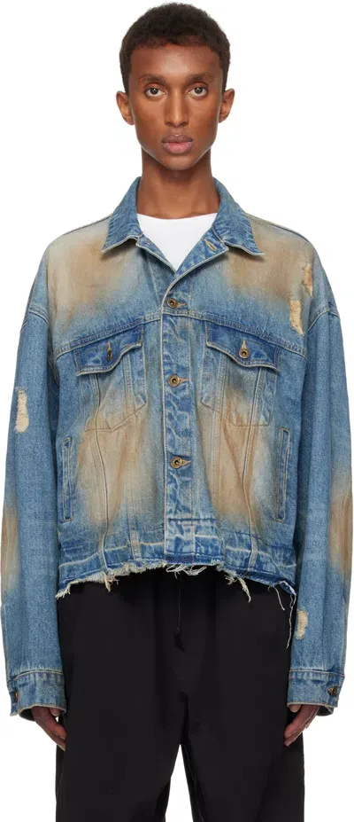 We11 Done Blue Distressed Denim Jacket