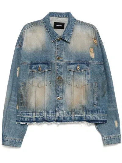 We11 Done Distressed Denim Jacket In Blue