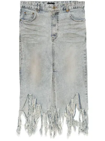 We11 Done Fringed Denim Skirt In Blue