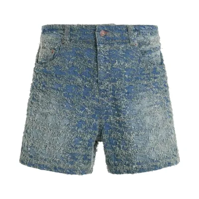 We11 Done Grunge Washed Denim Shorts In Blue