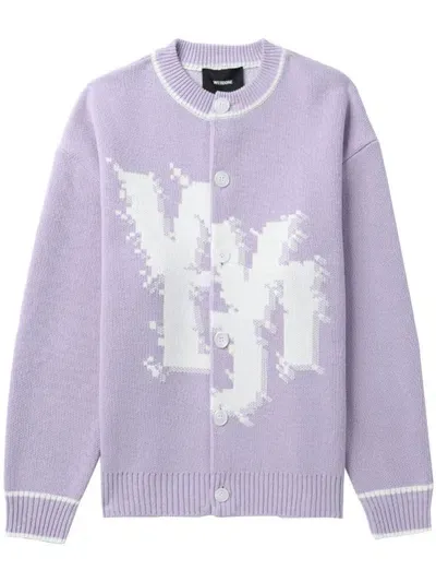 We11 Done Logo-print Button-up Cardigan In Purple