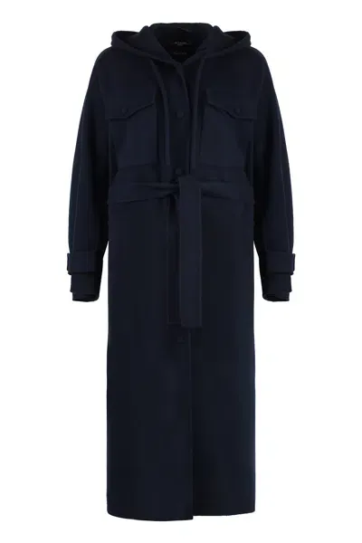 Weekend Max Mara Levante Wool Long Coat In Blue