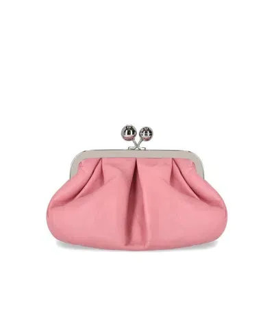 Weekend Max Mara Small Leather Pasticcino Clutch Bag In Pink