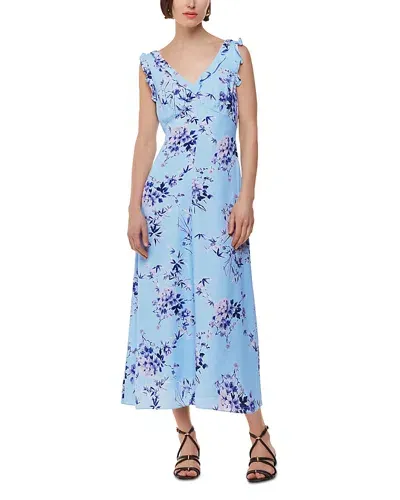 Whistles Bamboo Blossom Ruffle Dress In Blue/multi