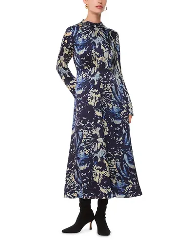 Whistles Dazzled Floral Satin Dress In Navy/multi