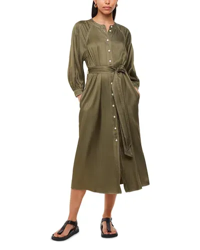 Whistles Mabel Topstitched Midi Dress In Khaki