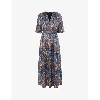 Whistles Womens Multi-coloured Marlow Snakeskin-print Woven Midi Dress In Blue/mulit