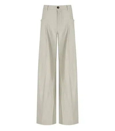 White Sand Wide Leg Light Grey Trousers