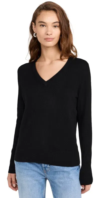 White + Warren Cashmere Core V Neck Pullover Black