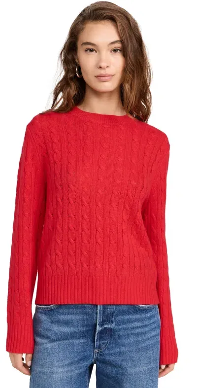 White + Warren Cashmere Featherweight Cable Crew Bright Scarlet