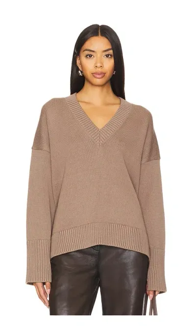 White + Warren Organic Cotton Rib Trim Oversized V Neck In Mocha