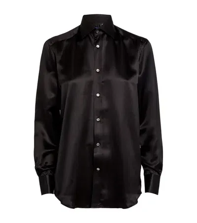 With Nothing Underneath Silk The Boyfriend Shirt In Black