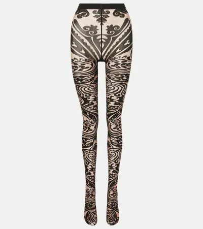 Wolford X Etro Tattoo Paisley Tights In Brown