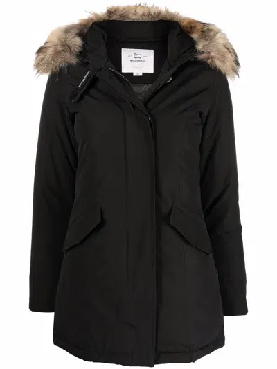 Woolrich Fur-trimmed Hooded Parka In Black