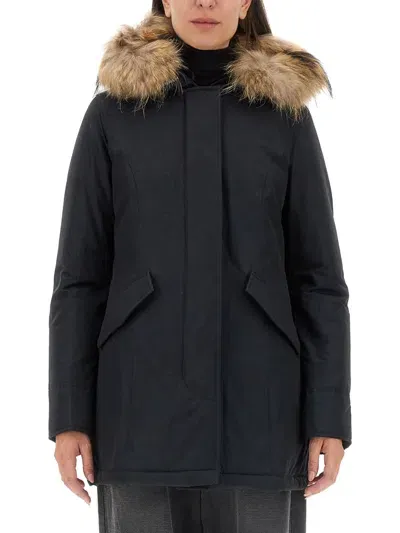 Woolrich Artic Racoon Parka In Blue