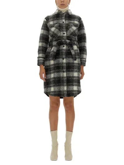 Woolrich Check Print Coat In Black