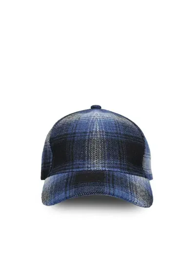 Woolrich Checked Baseball Cap In Blue