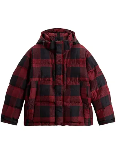 Woolrich Checked Parka Coat In Red