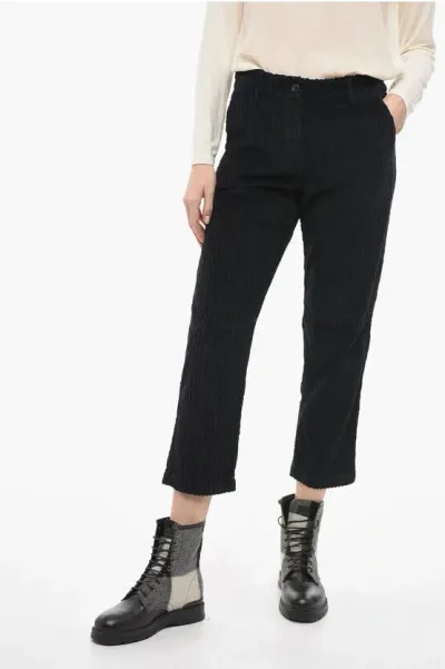 Woolrich Corduroy Cropped Pants With Tapered Fit In Black