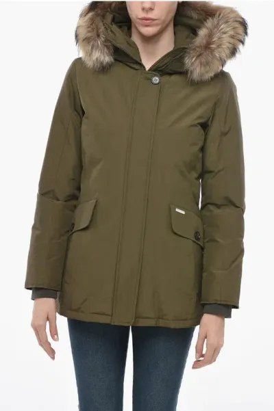 Woolrich Down Jacket Gleeley With Removable Fur In Green