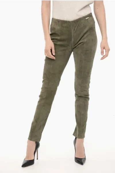 Woolrich Elastic Waistband Suede Leggings In Green