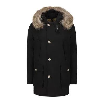 Woolrich Fur Parka Coat In Black