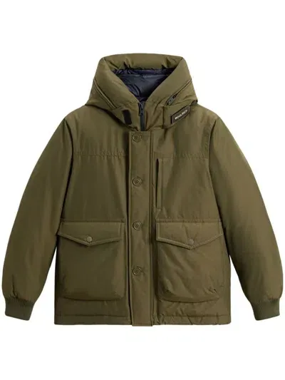 Woolrich Green Parka With Logo Embroidery