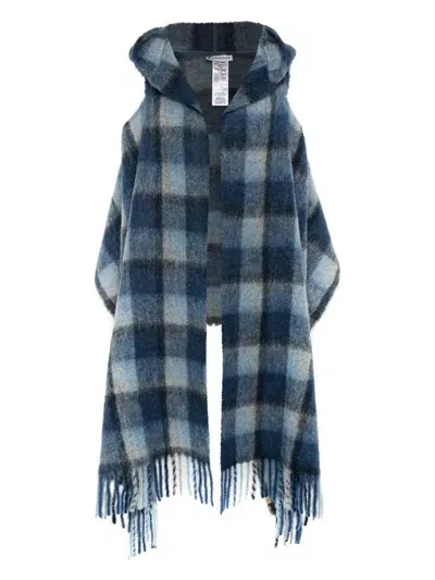 Woolrich Hooded Wool Cape Scarf Accessories In Blue