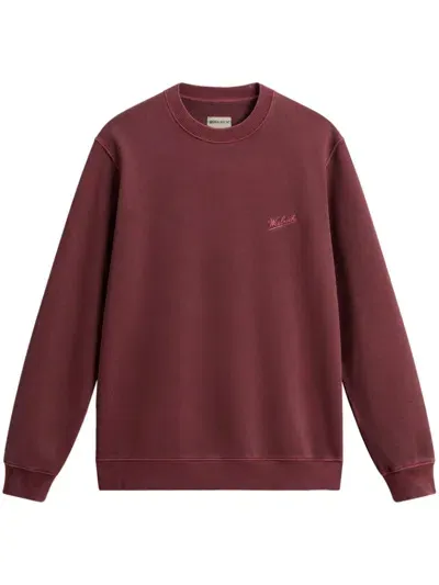 Woolrich Logo-embroidered Cotton Sweatshirt In Red