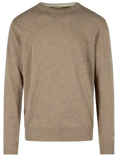 Woolrich Logo Embroidered Crewneck Jumper In Brown