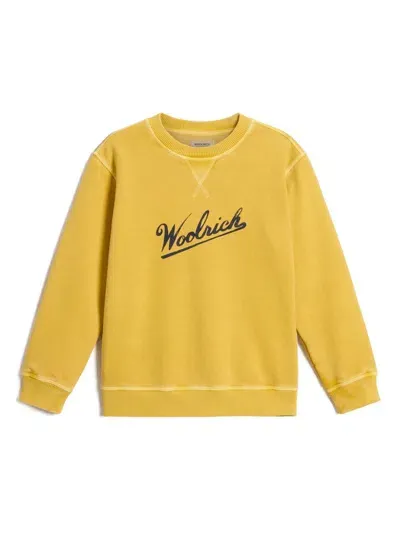 Woolrich Kids' Logo-print Cotton Sweatshirt In Yellow