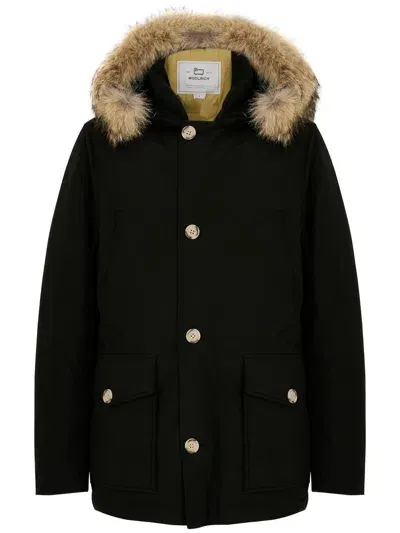 Woolrich Parka With Fur And Pockets In Black