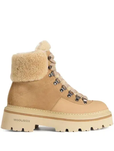 Woolrich Sheepskin Hiking Boots In Brown