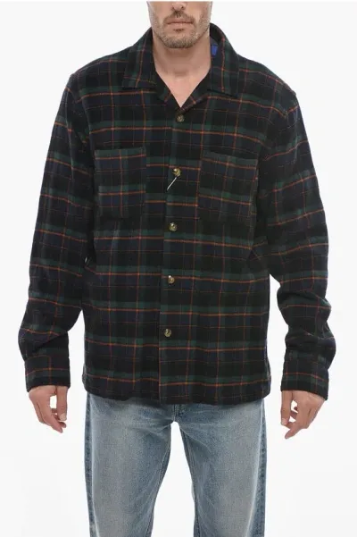 Woolrich Tartan Checked Wool And Nylon Overshirt In Brown