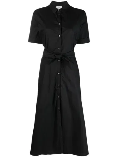 Woolrich Tied-waist Poplin Shirt Dress In Black