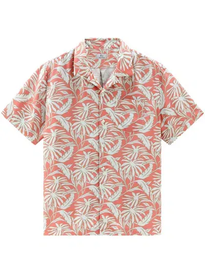 Woolrich Tropical-print Bowling Overshirt In Pink