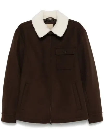 Woolrich Wool Jacket With Wool Effect Collar In Brown