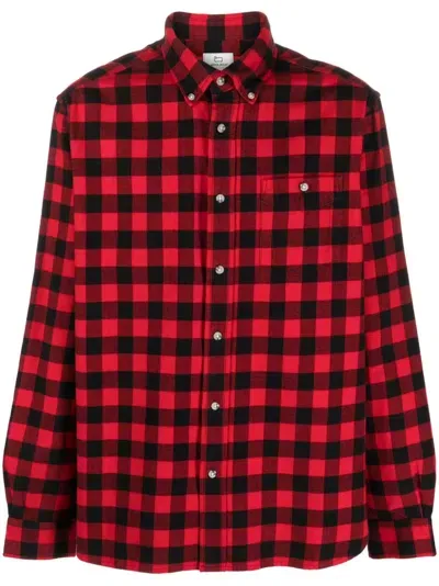 Woolrich Classic Checkered Cotton Shirt With Button-down Collar And Chest Pocket In Red